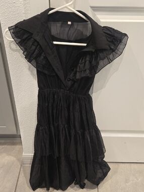 Black Tiered Ruffle Collar Dress-Wednesday Adams